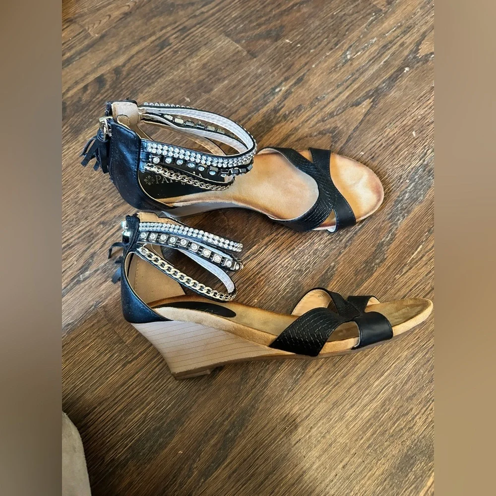 Patrizia Rho Black Rhinestone Wedge Sandals Size 37/6.5-7 - Picture 2 of 7